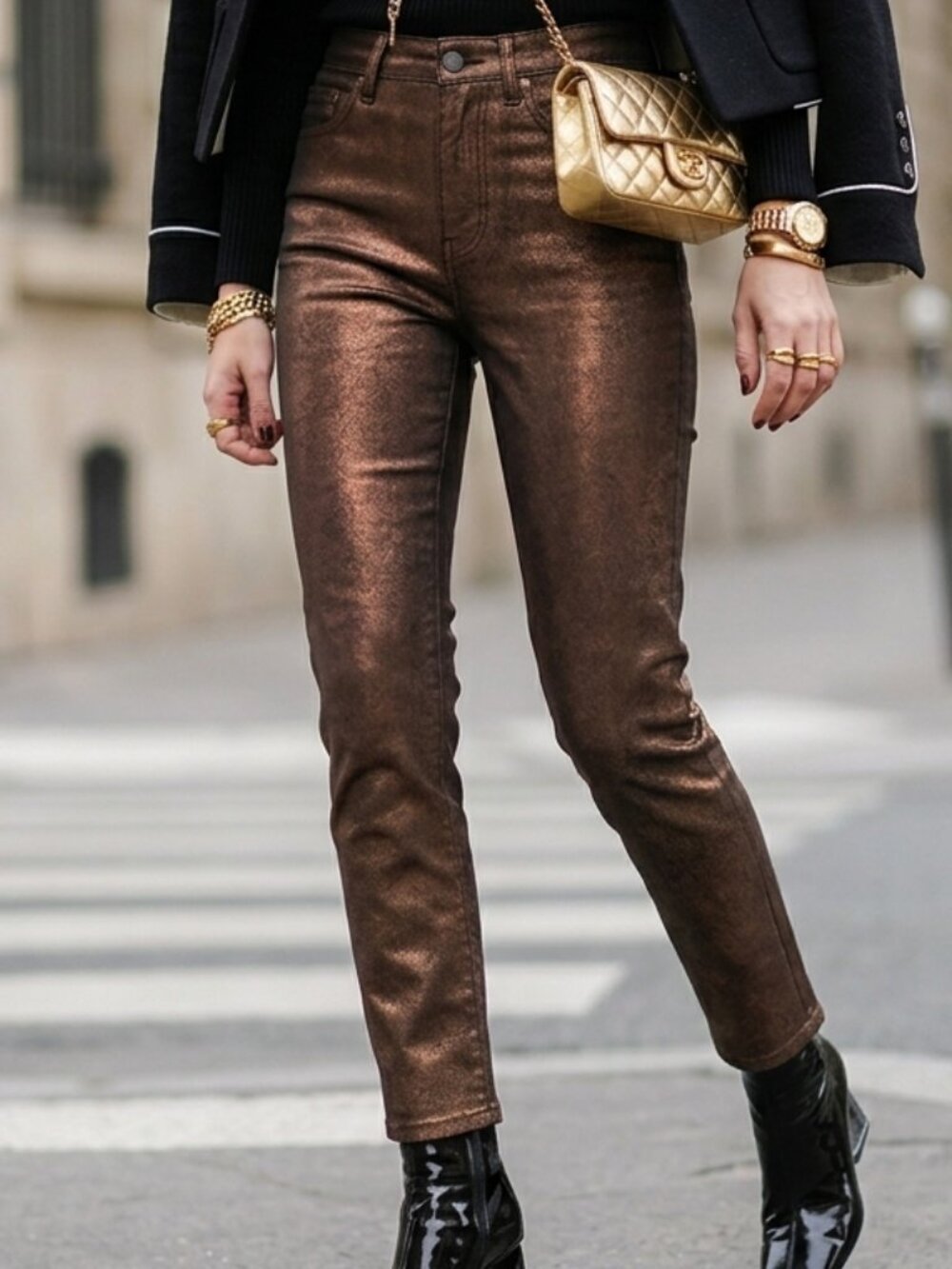 NWT ModCloth Metal Dipped and Dapper Copper Metallic Brown Skinny Jeans
